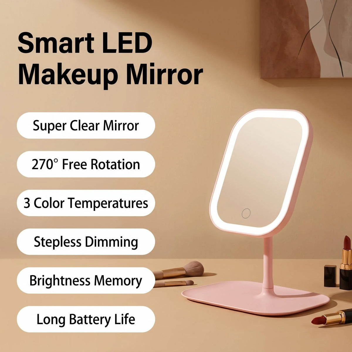LED Vanity Mirror with 3-Color Lighting — Touch Control